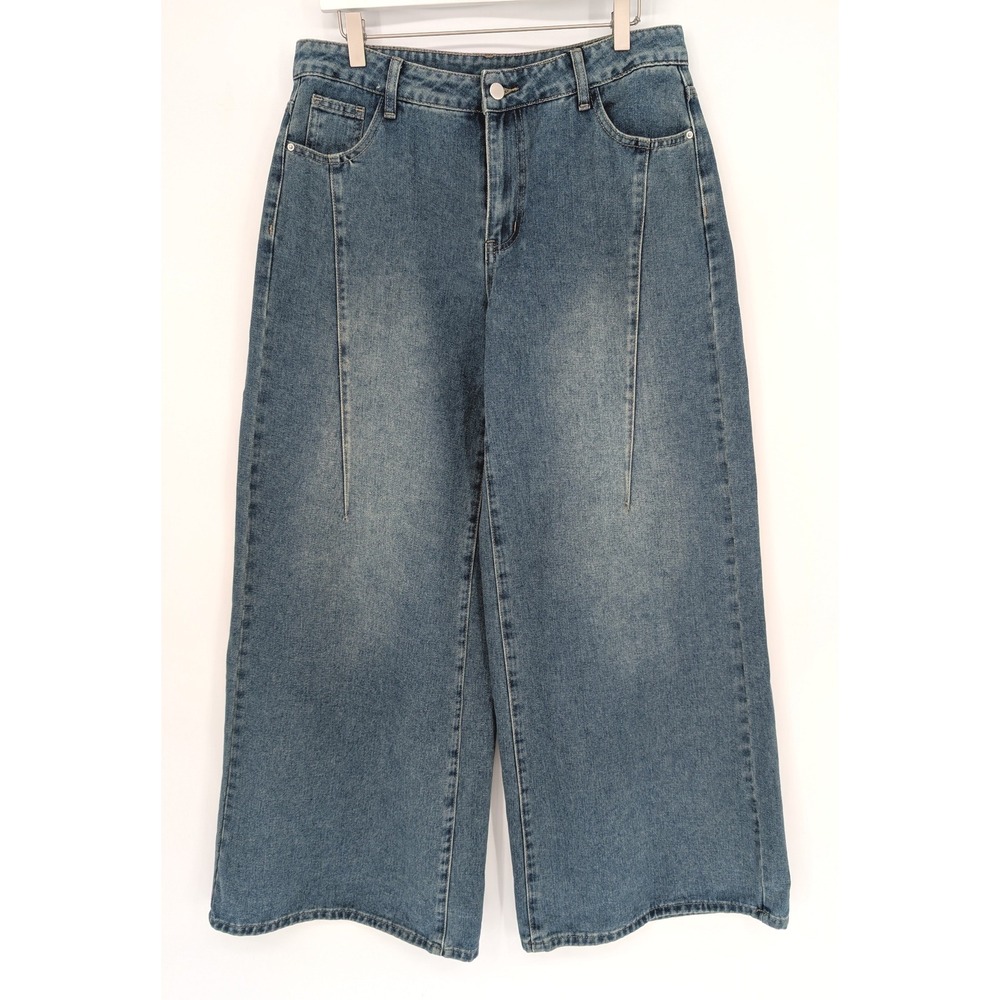 Cider Baggy Jeans Women L Blue Low Rise Wide Leg Streetwear 90s Skater Boho Chic - Picture 2 of 12